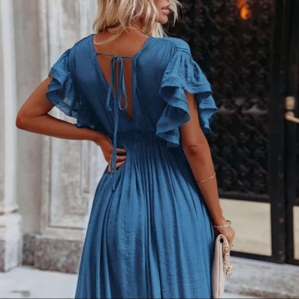 SOLD OUT Blue Gauze Boho Button Maxi Dress - Picture 9 of 9
